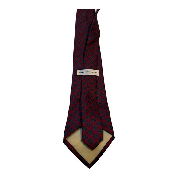 Geoffrey Beene Tie - Geometric Floral Maroon Red Silk Necktie - Men's Classic - Picture 2 of 7